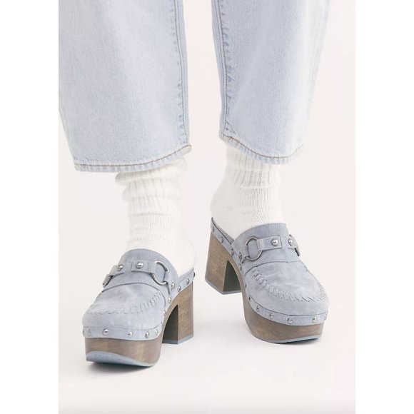 Free People Anna Sui Jelena Blue Suede Clogs Size 8
